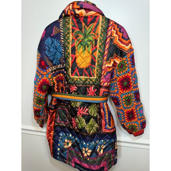 Farm Rio Patchwork Tapestry Crochet Puffer Coat Jacket Small NWOT MSRP $395 - Picture 9 of 10